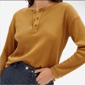 Everlane Waffle Henley Organic Cotton Mustard Yellow Cropped , Small
